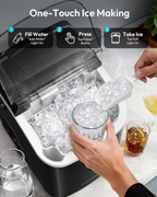 Black Countertop Nugget Ice Maker with Carry Handle, Ready in 6 Mins, 34lbs Per Day, Removable Top Cover & Self‑Cleaning, Portable Sonic Ice Maker with Basket and Scoop for Home Party RV Camping