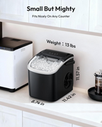 Black Countertop Ice Maker Machine with Carry Handle, 26lbs/24Hrs Production, 9 Ice Cubes Ready in 6 Mins, Auto‑Cleaning Portable Ice Maker with Basket and Scoop for Home Kitchen Camping RV
