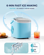 Countertop Ice Maker Machine with Carry Handle, 26lbs/24Hrs Production, 9 Ice Cubes Ready in 6 Mins, Auto‑Cleaning Portable Ice Maker with Basket and Scoop for Home Kitchen Camping RV